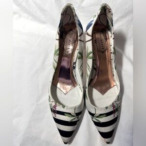 Ted Baker White and Black Striped Kitten Heels